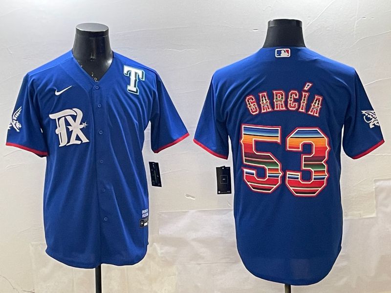Men Texas Rangers #53 Garcia Blue Fashion 2025 Nike Game MLB Jersey style 2